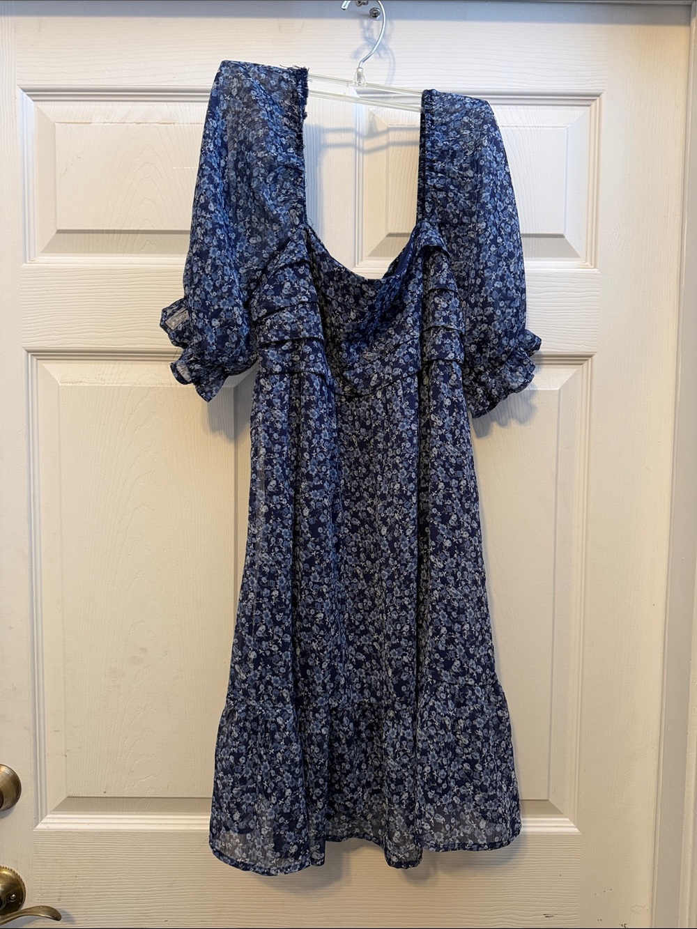 Trixxi Blue Floral Puff-Sleeve Mini Dress